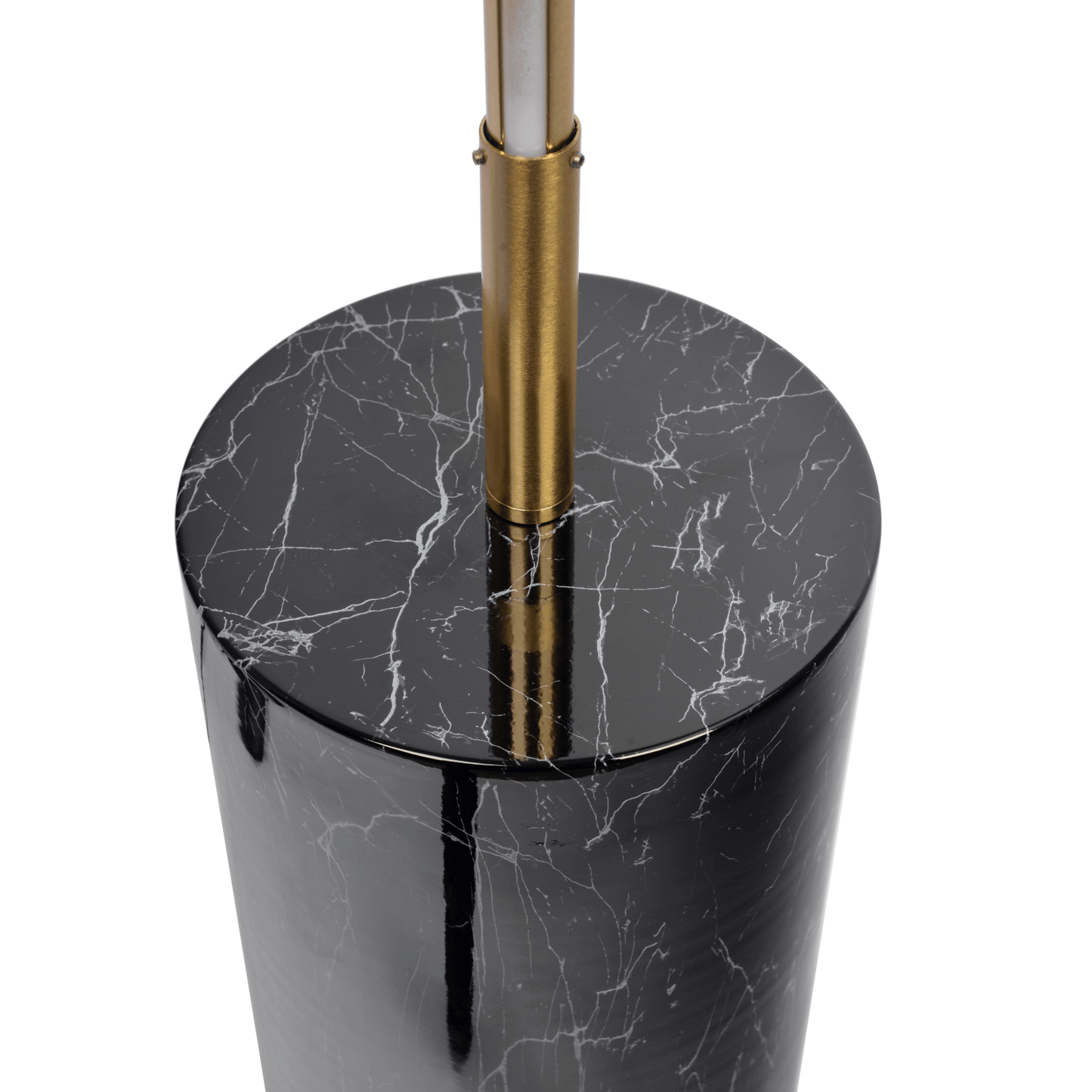 Modern floor lamp with black marble base and brass pole, FredCo International furniture