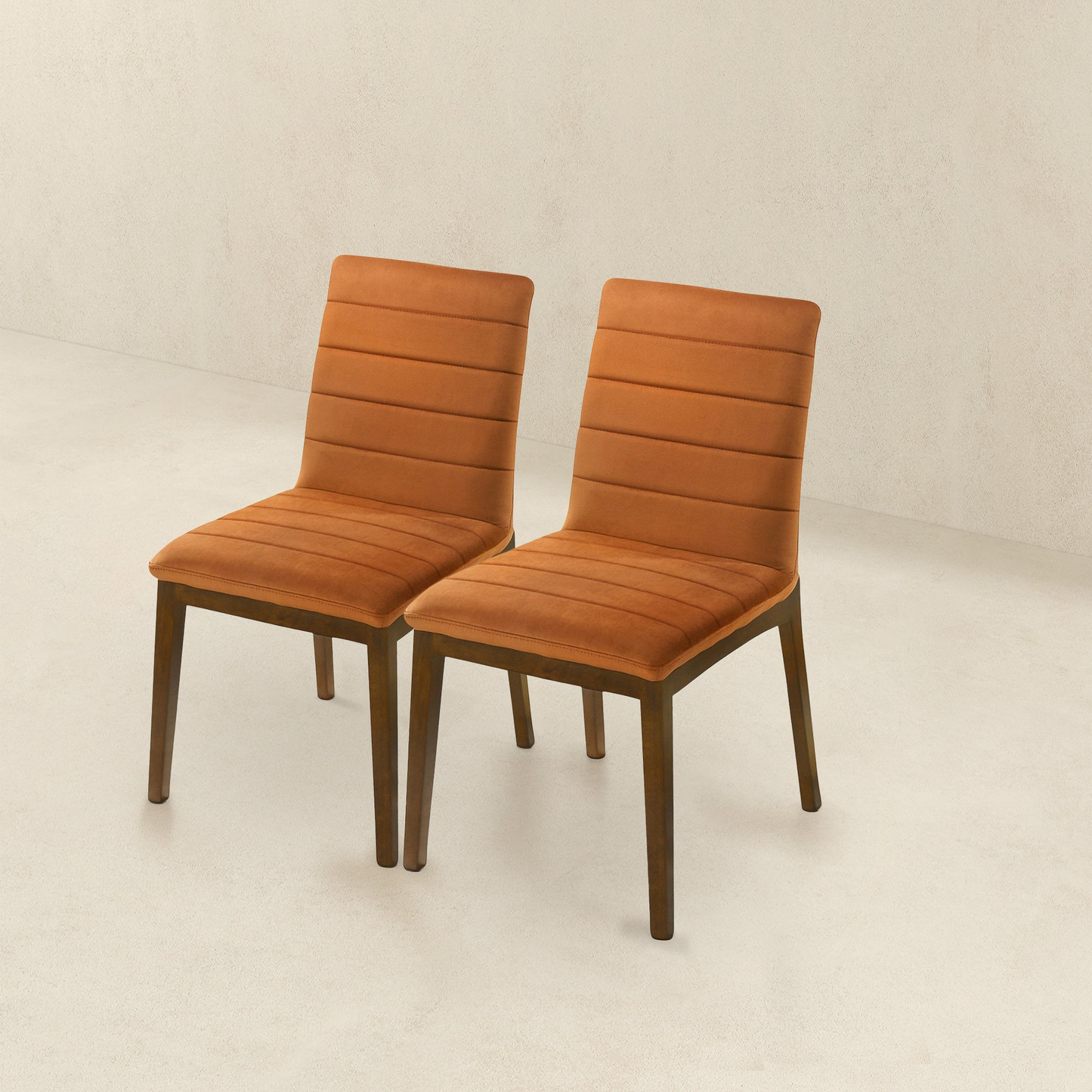 Ines Mid-Century Modern Burnt Orange Velvet Dining Chair Set with Walnut Solid Wood Base 35.8'H x 18.9'W x 24'D FredCo