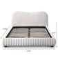 Modern upholstered bed frame with measurements, white fabric, ribbed base, FredCo International