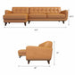 Modern tan leather sectional sofa with tufted cushions and dimensions, FredCo International furniture