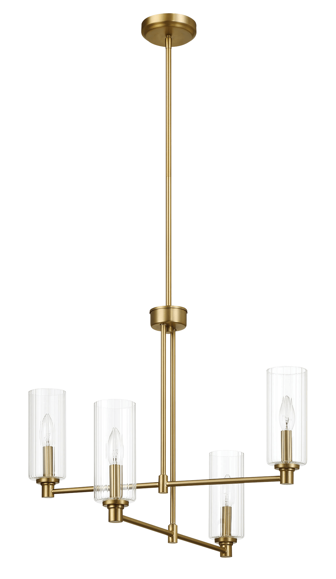 Enigma Four Lights Chandelier With Clear Ribbed Glass -Satin Brass FredCo