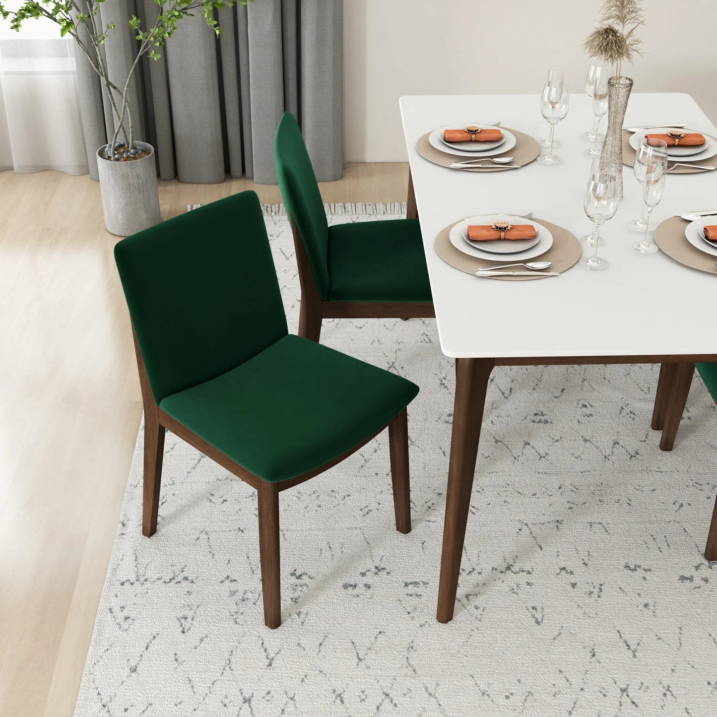 Laura Mid-Century Modern Solid Wood Dining Chair Set of 2 Green Velvet 20 x 20 x 32 inches FredCo