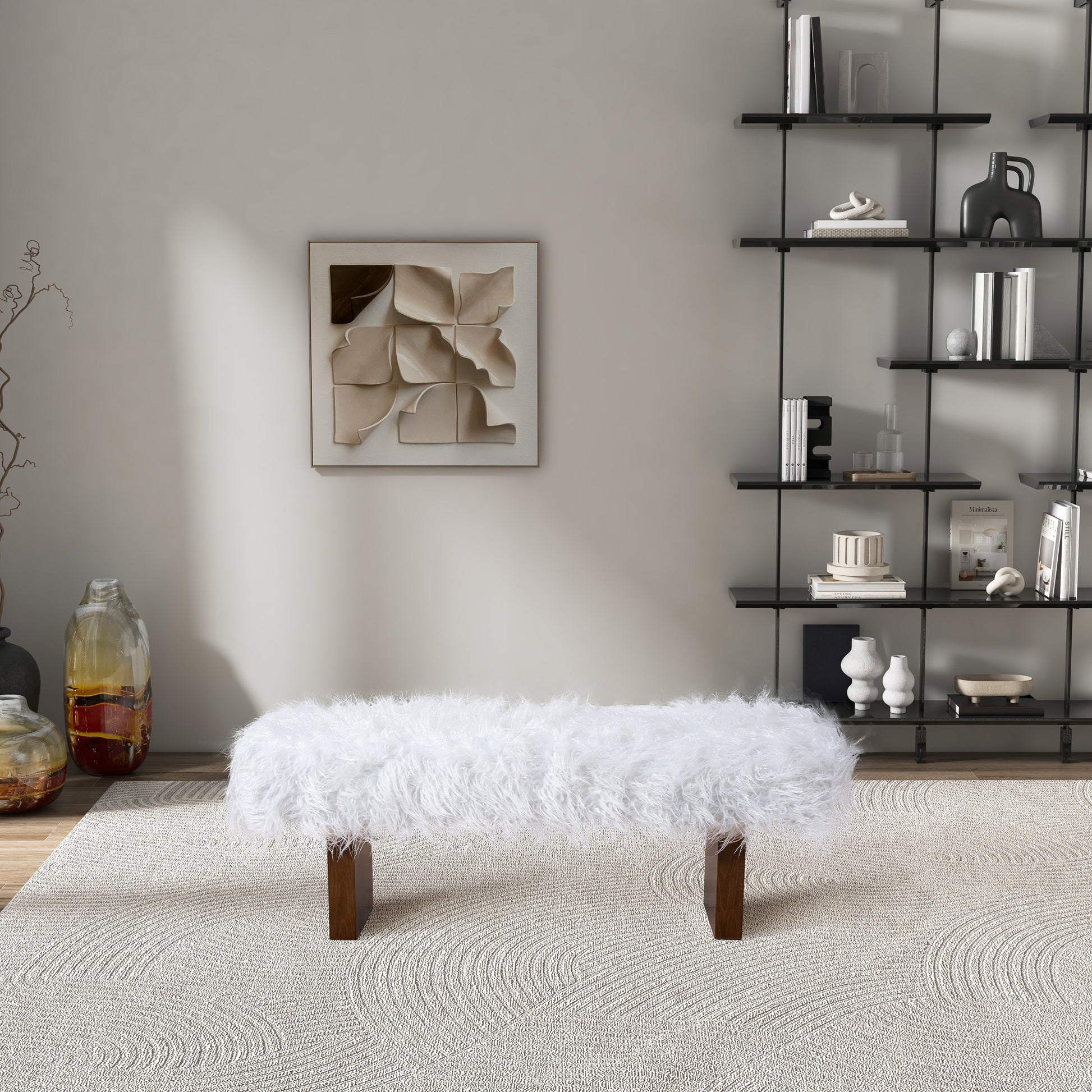 Henley Bench in White Khaki Fur FredCo