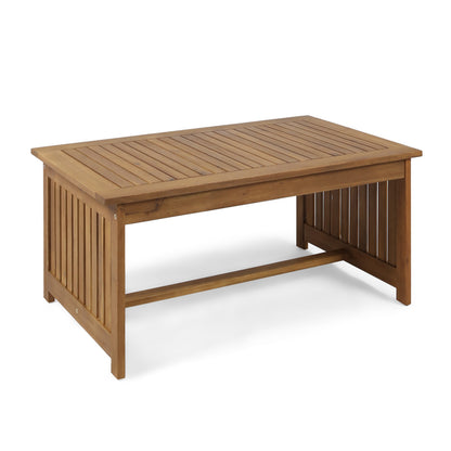 Acacia Wood Outdoor Coffee Table, Rectangular Patio Coffee Table for Outside, Brown Patina