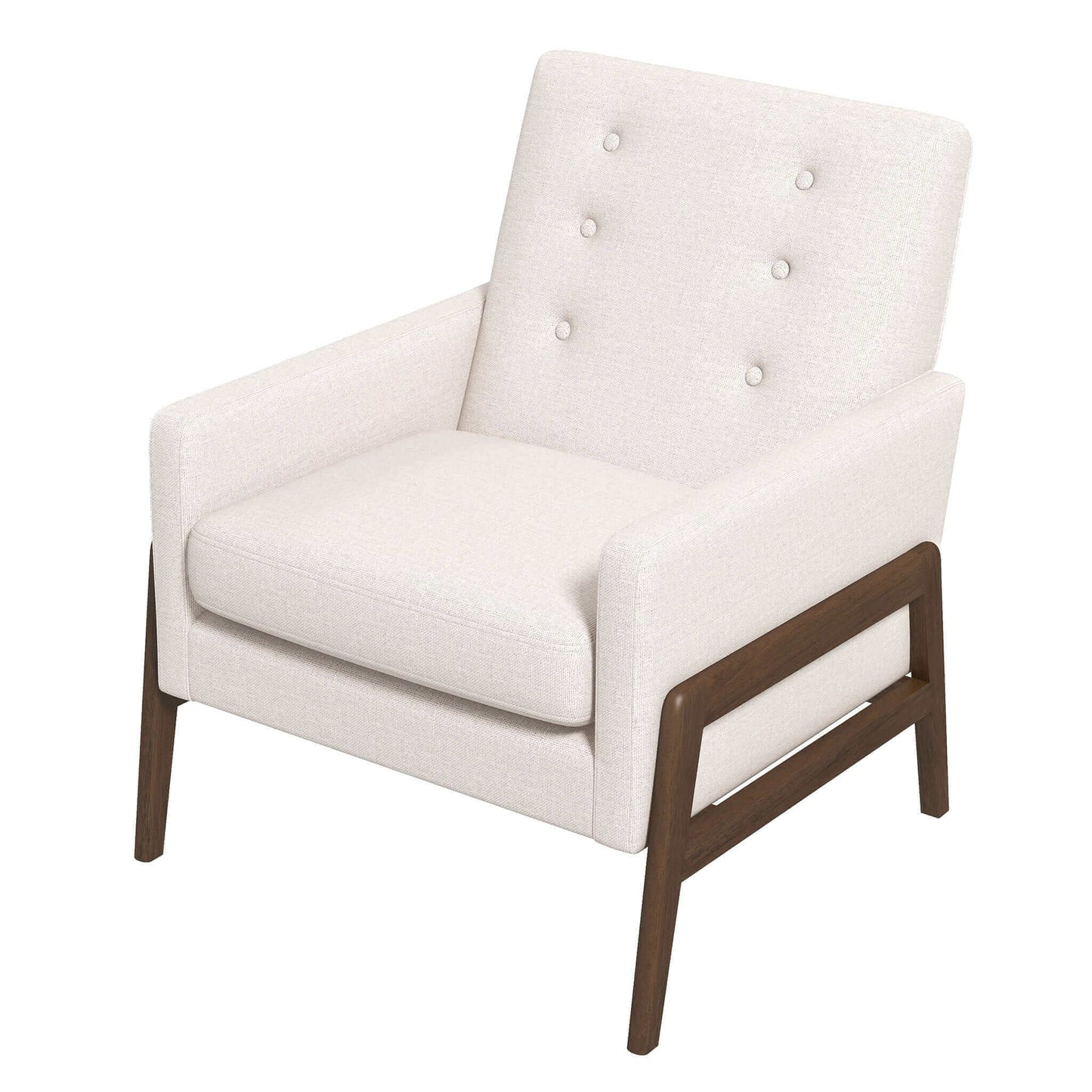 Modern beige accent chair with wood frame and button-tufted back, FredCo International furniture