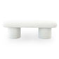 Modern white boucle bench with two round cylinder legs, contemporary furniture from FredCo International