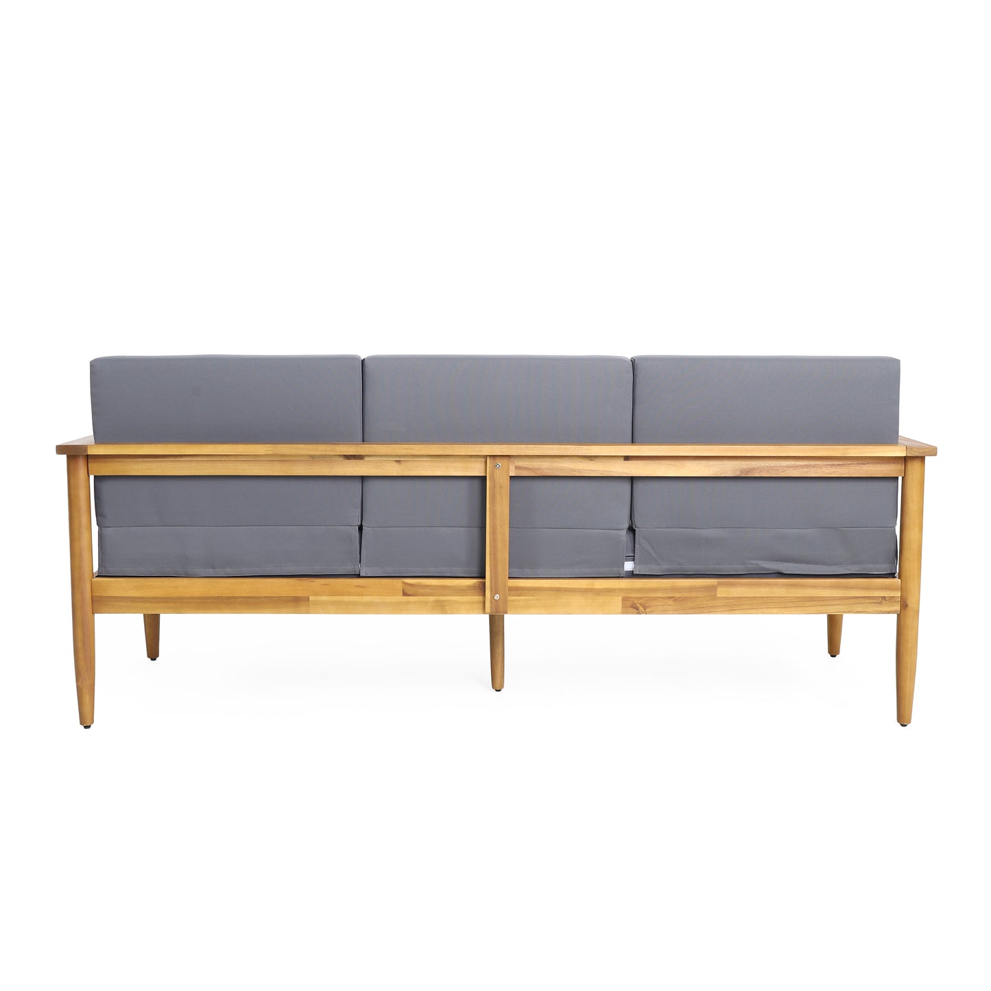 Mid-century wood frame sofa with gray cushions, modern home furniture by FredCo International