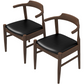 Leon Mid-Century Modern Leather Dining Chair Set of 2 with Solid Wood Frame in Black FredCo