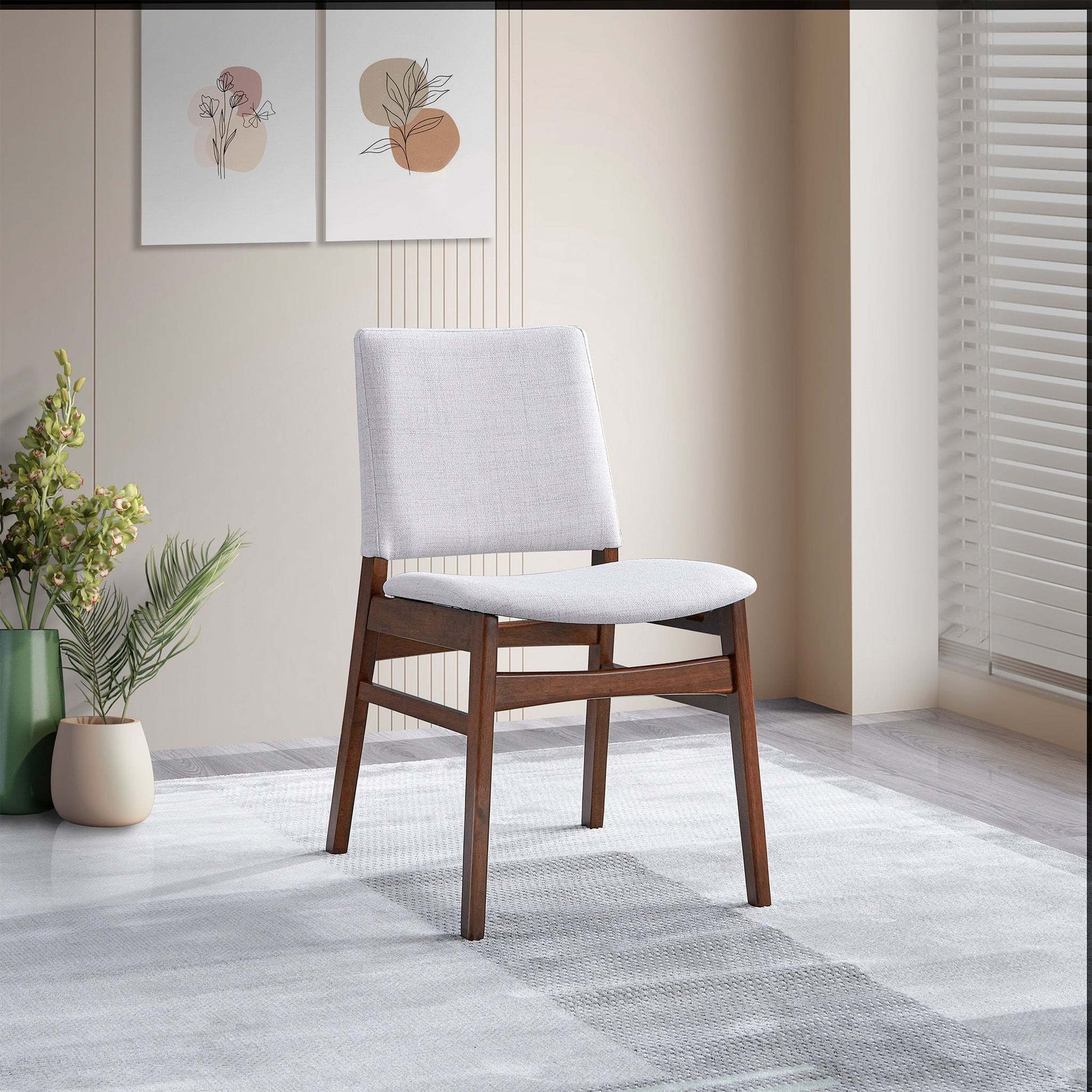 Gusto Mid-Century Modern Fabric Dining Chair (Set of 2) in Light Gray with Solid Wood Frame 22.4'W x 18.1'D x 31.1'H for Living Room Bedroom Outdoor FredCo