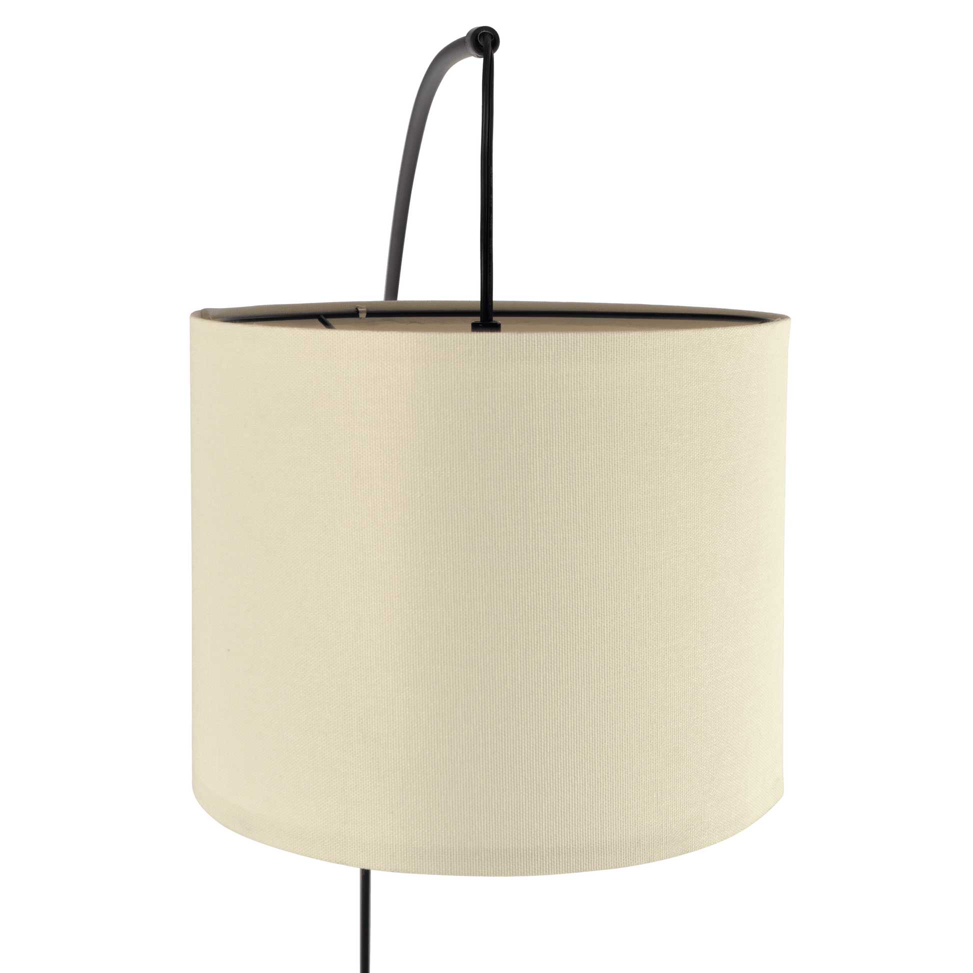 Modern beige fabric drum lampshade with black metal support, FredCo International furniture