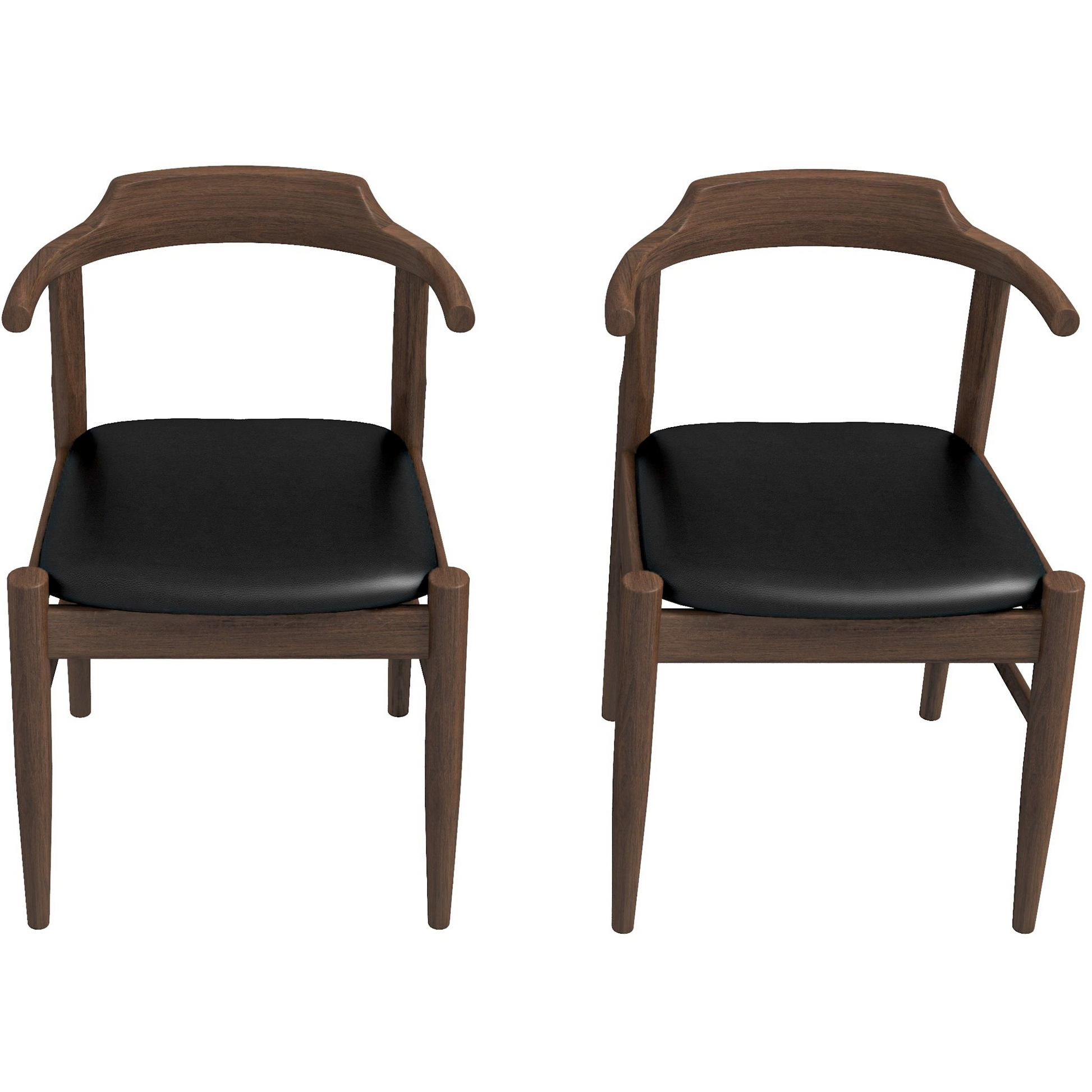 Leon Mid-Century Modern Leather Dining Chair Set of 2 with Solid Wood Frame in Black FredCo