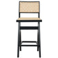 Keira Mid-Century Rattan Bar Stool Set of 2 with Leather Seat in Black 27.4In FredCo