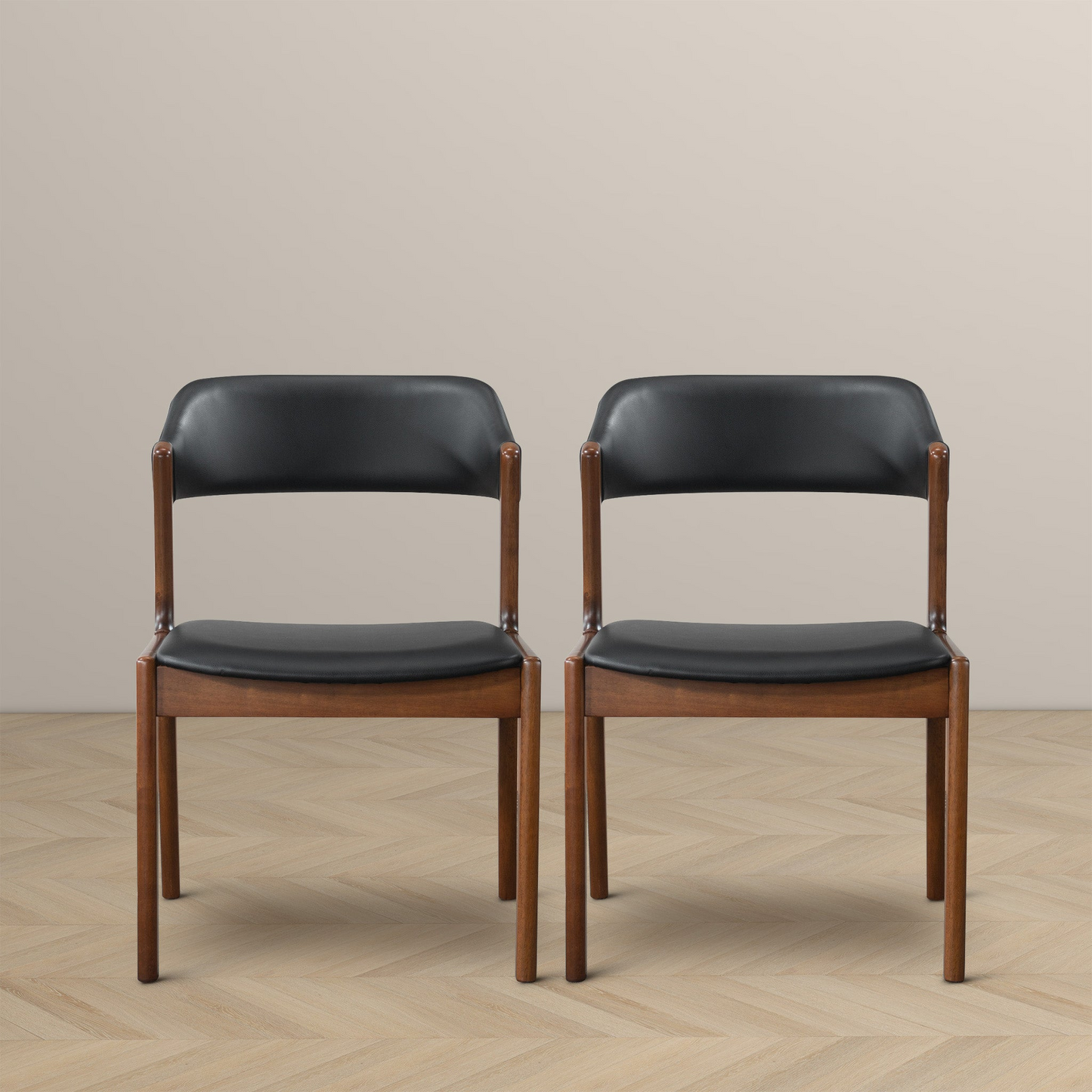 High Quality Enzo Mid-Century Modern Black Leather Dining Chair (Set of 2) with Solid Wood Base 21.1'W x 24.5'D x 30.1'H for Living Room Bedroom Outdoor FredCo