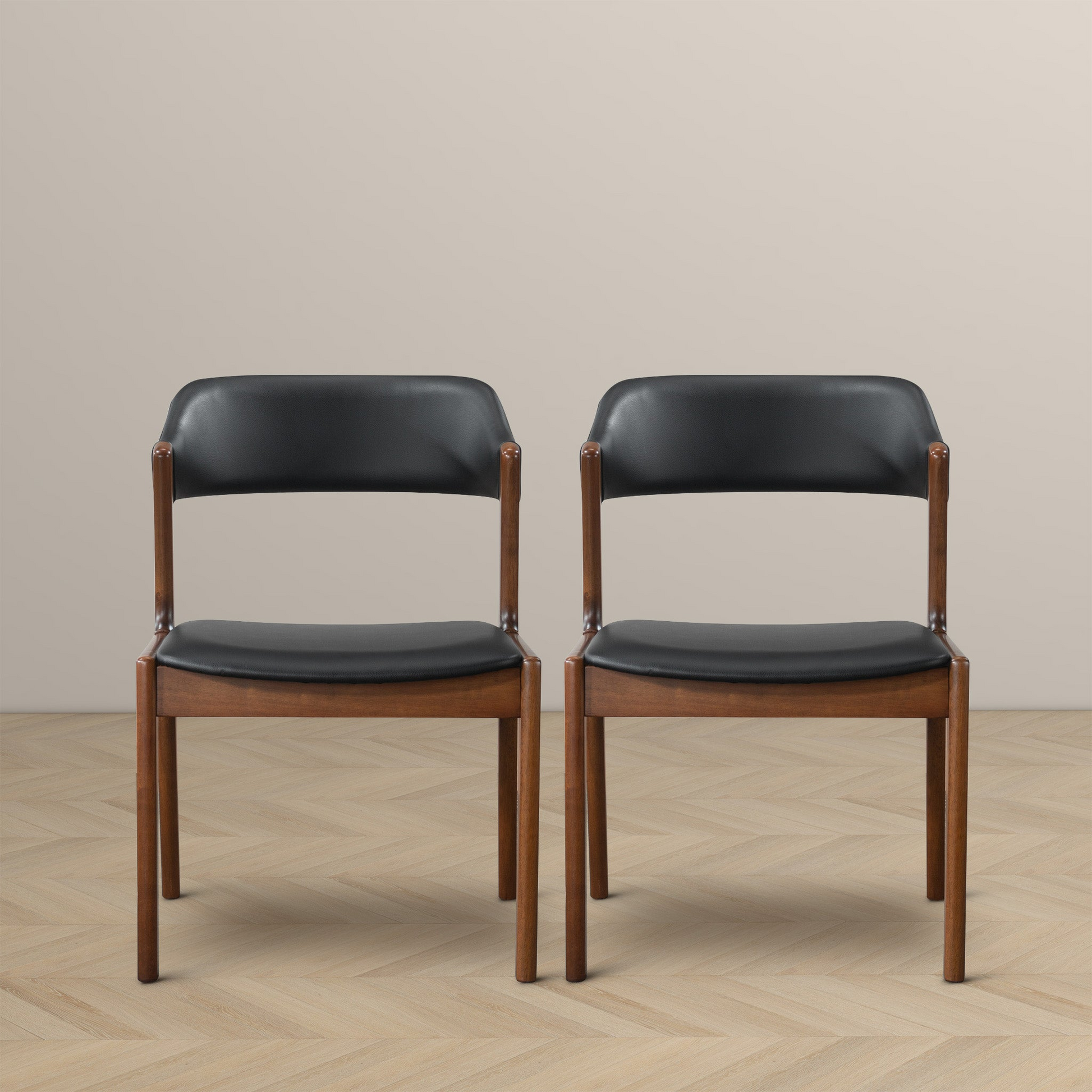 High Quality Enzo Mid-Century Modern Black Leather Dining Chair (Set of 2) with Solid Wood Base 21.1'W x 24.5'D x 30.1'H for Living Room Bedroom Outdoor FredCo