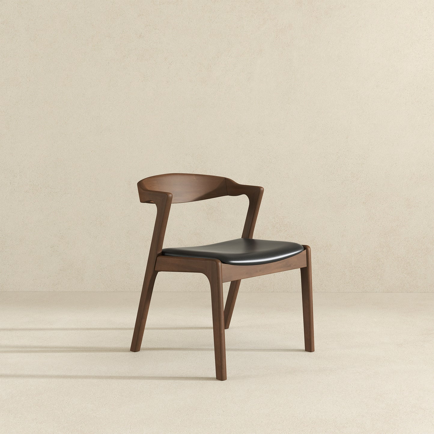 Dakota Mid-Century Solid Wood Dining Chair Set with Black Leather Upholstery Set Of 2 FredCo