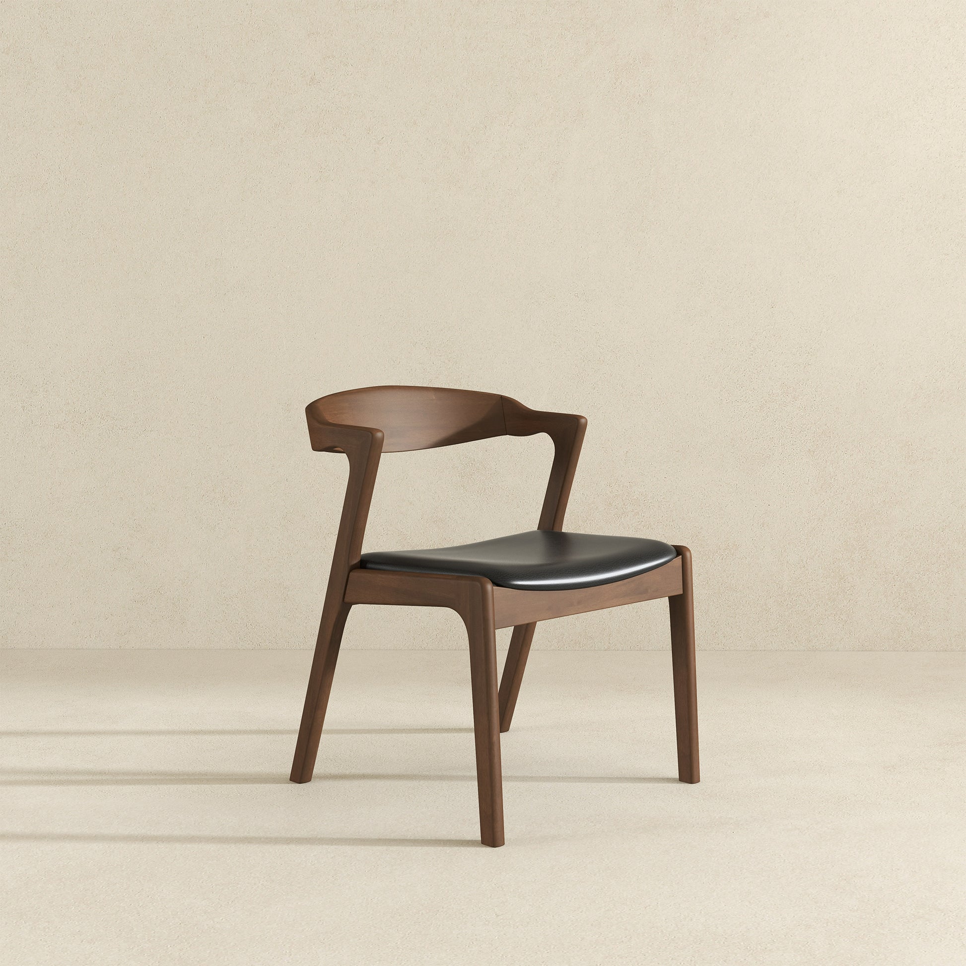 Dakota Mid-Century Solid Wood Dining Chair Set with Black Leather Upholstery Set Of 2 FredCo