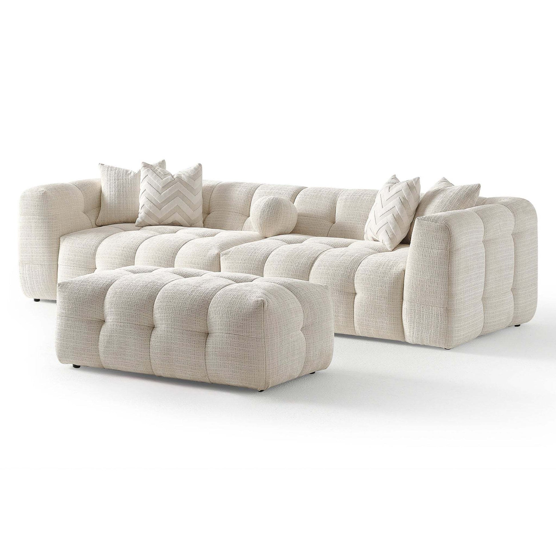 Alana Tufted Ivory Chenille Modular Sectional Sofa with Reconfigurable Layouts and Soft Upholstery FredCo