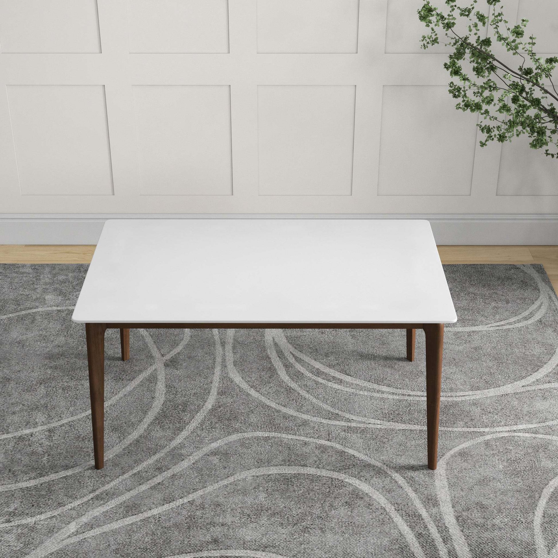 Lindsey Mid-Century Modern Solid Wood Dining Table with White Top and Walnut Legs, 59 inches for Bedroom Hallway, Entryway FredCo