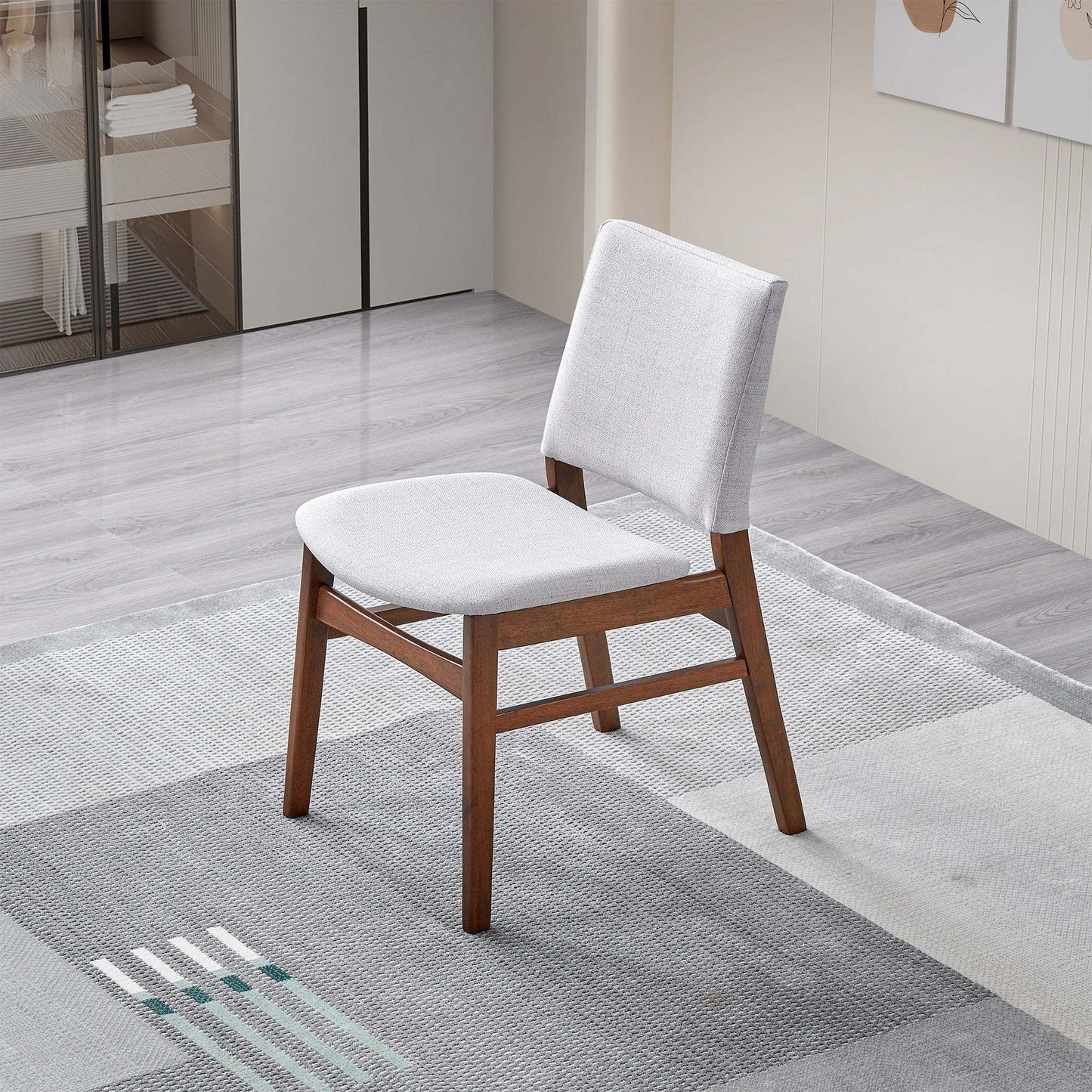 Gusto Mid-Century Modern Fabric Dining Chair (Set of 2) in Light Gray with Solid Wood Frame 22.4'W x 18.1'D x 31.1'H for Living Room Bedroom Outdoor FredCo