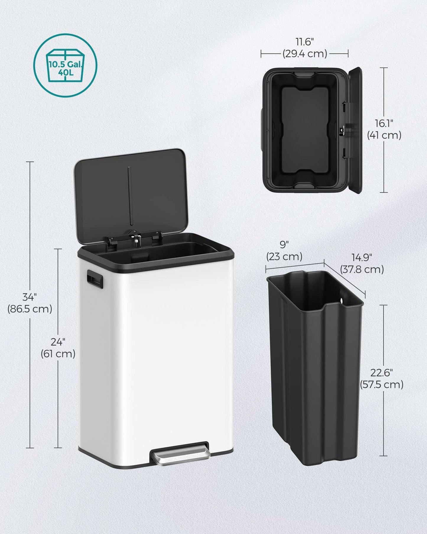 10.5-Gallon Step Kitchen Trash Can Cloud White FredCo