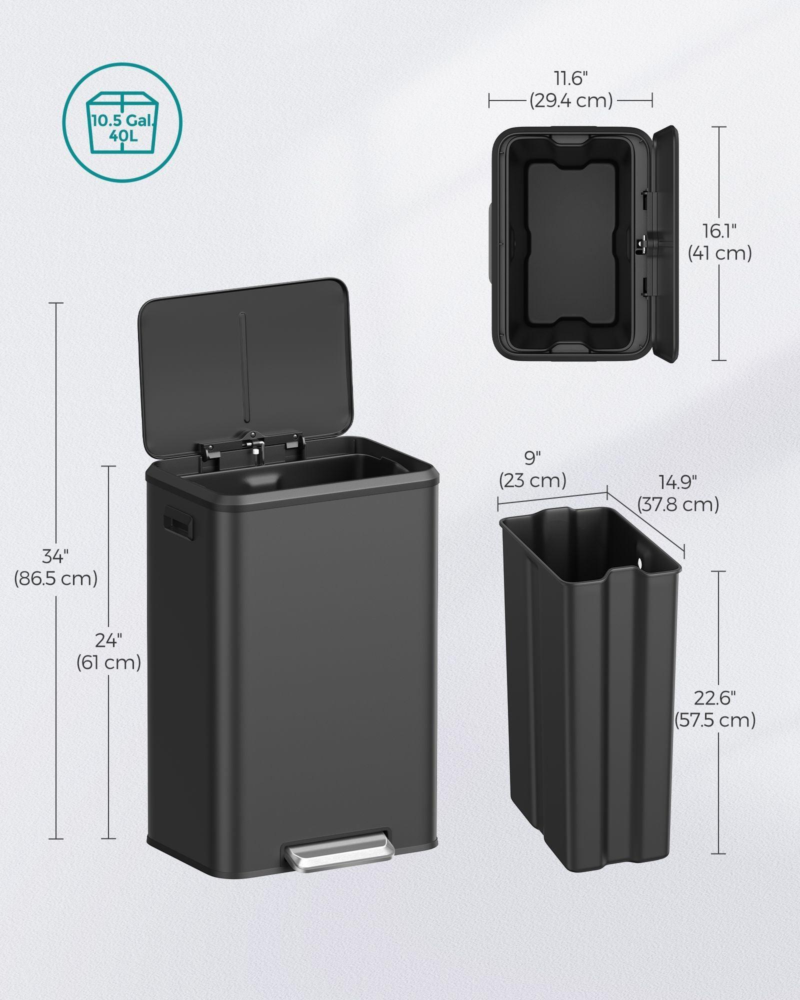 10.5-Gallon Step Kitchen Trash Can Ink Black FredCo