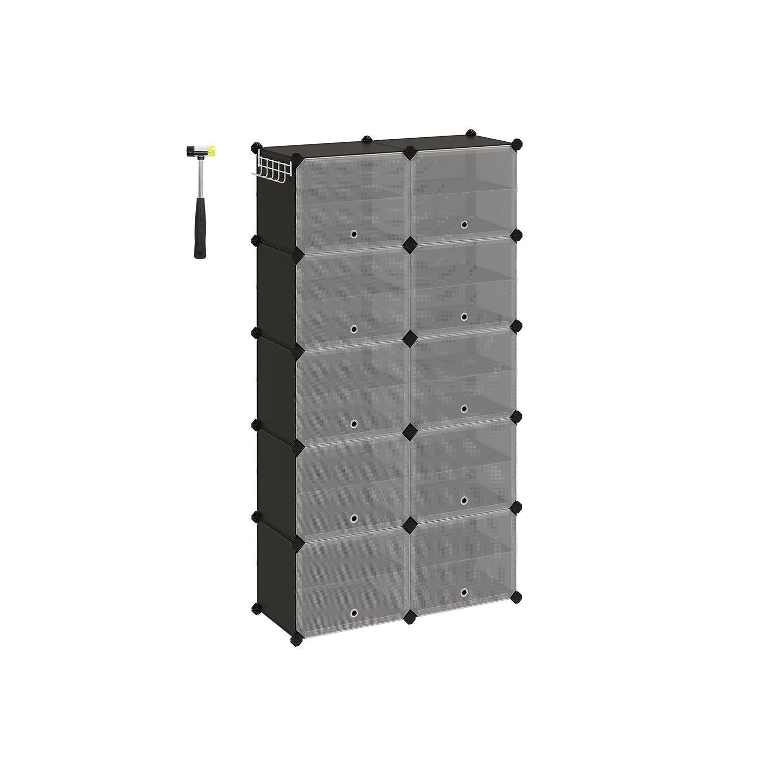 10 Cubes Shoe Organizer with Doors Black FredCo