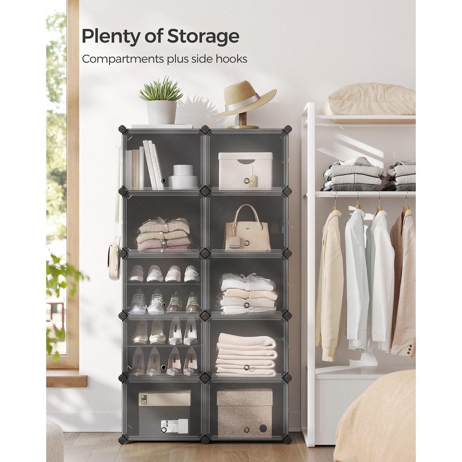 10 Cubes Shoe Organizer with Doors Black FredCo