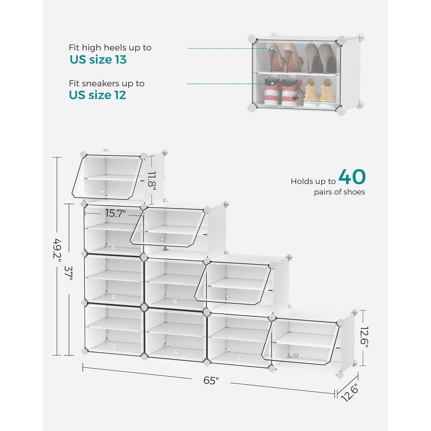 10 Cubes Shoe Organizer with Doors White FredCo