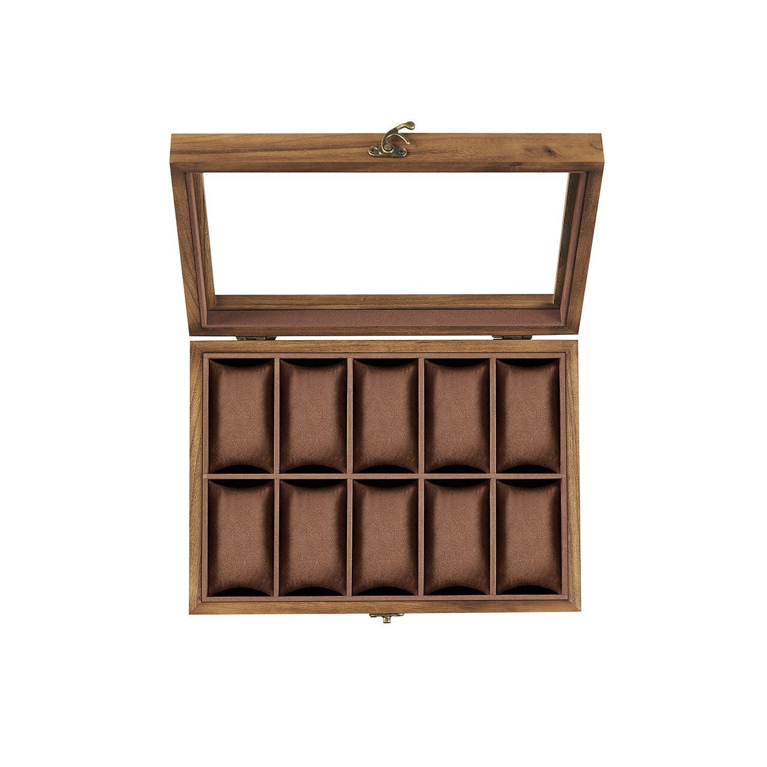 10-Slot Solid Wood Watch Box Rustic Walnut FredCo