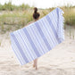 100% Cotton Fouta Beach Towel, Meera Stripes with Fringes FredCo