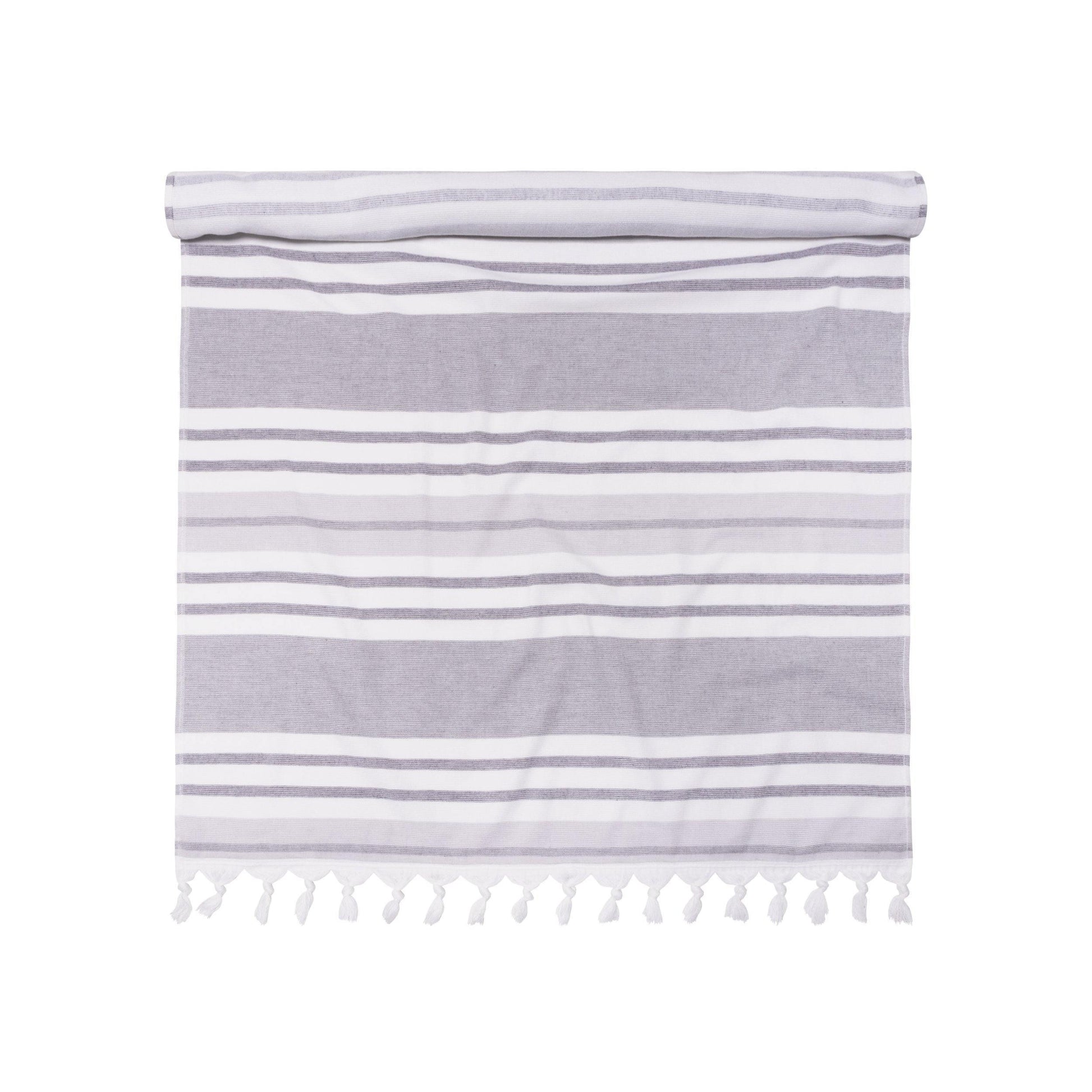 100% Cotton Fouta Beach Towel, Meera Stripes with Fringes FredCo