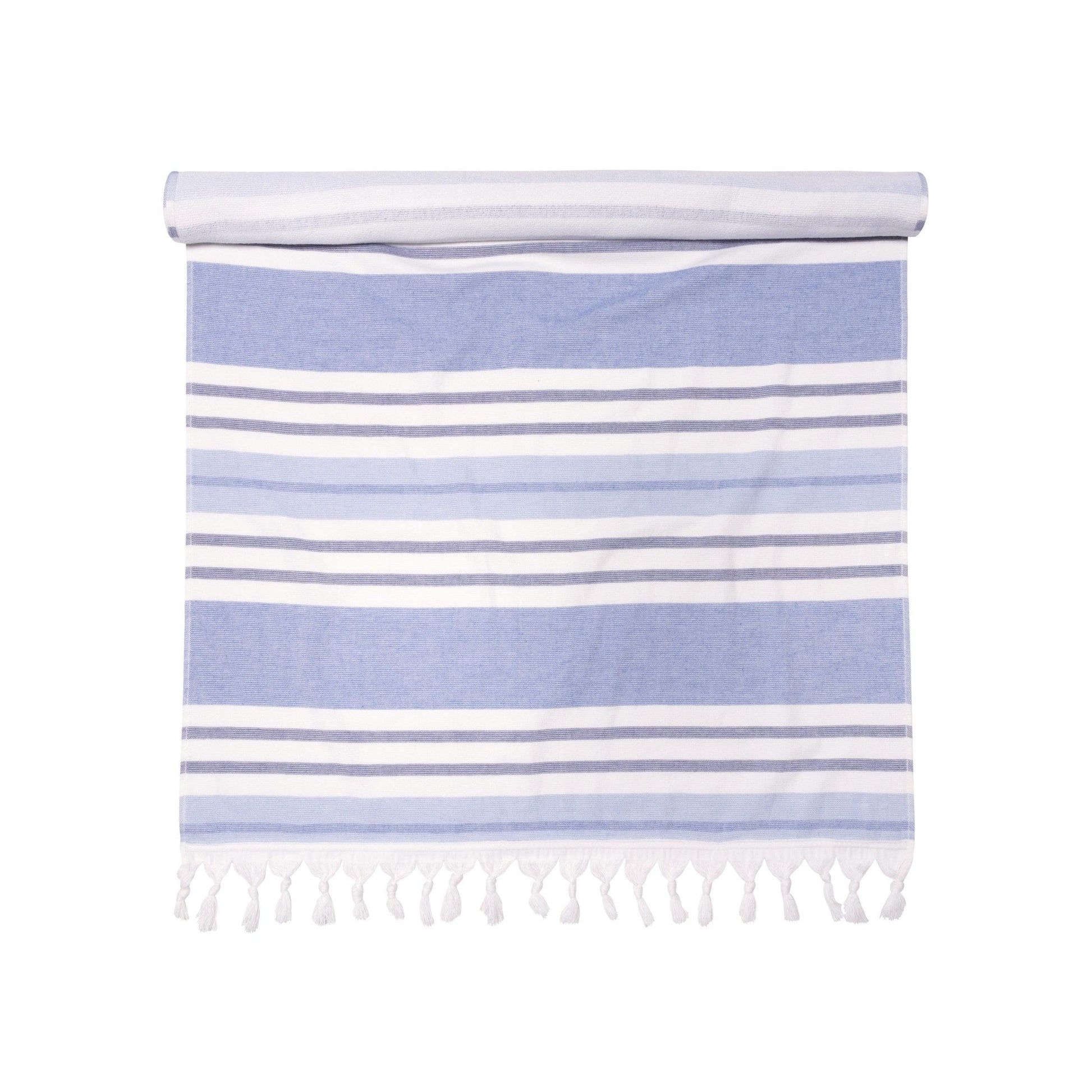 100% Cotton Fouta Beach Towel, Meera Stripes with Fringes FredCo