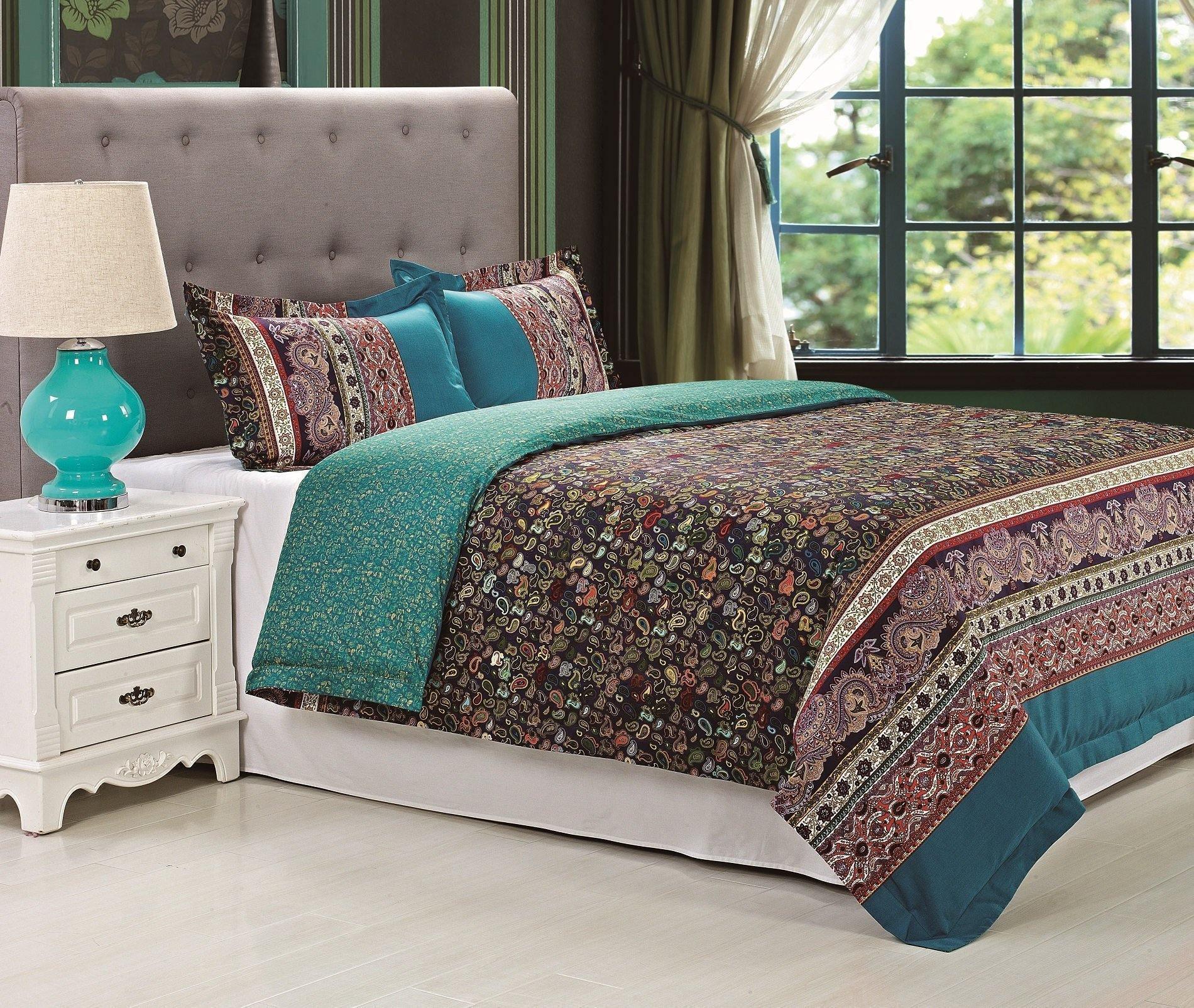 100% Long-Staple Cotton Soft Reversible Duvet Cover Pilow Sham Set FredCo