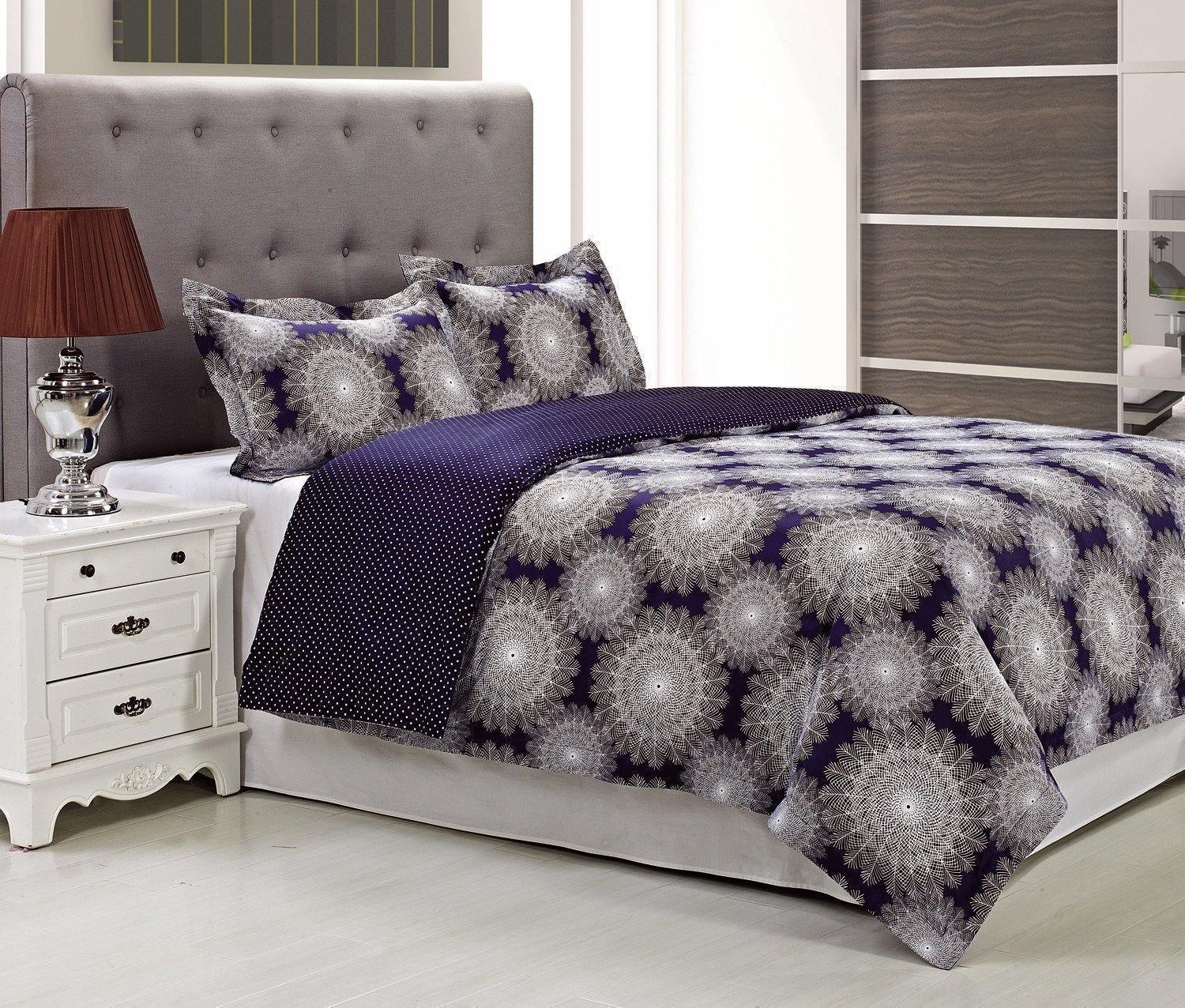 100% Long-Staple Cotton Soft Reversible Duvet Cover Pilow Sham Set FredCo