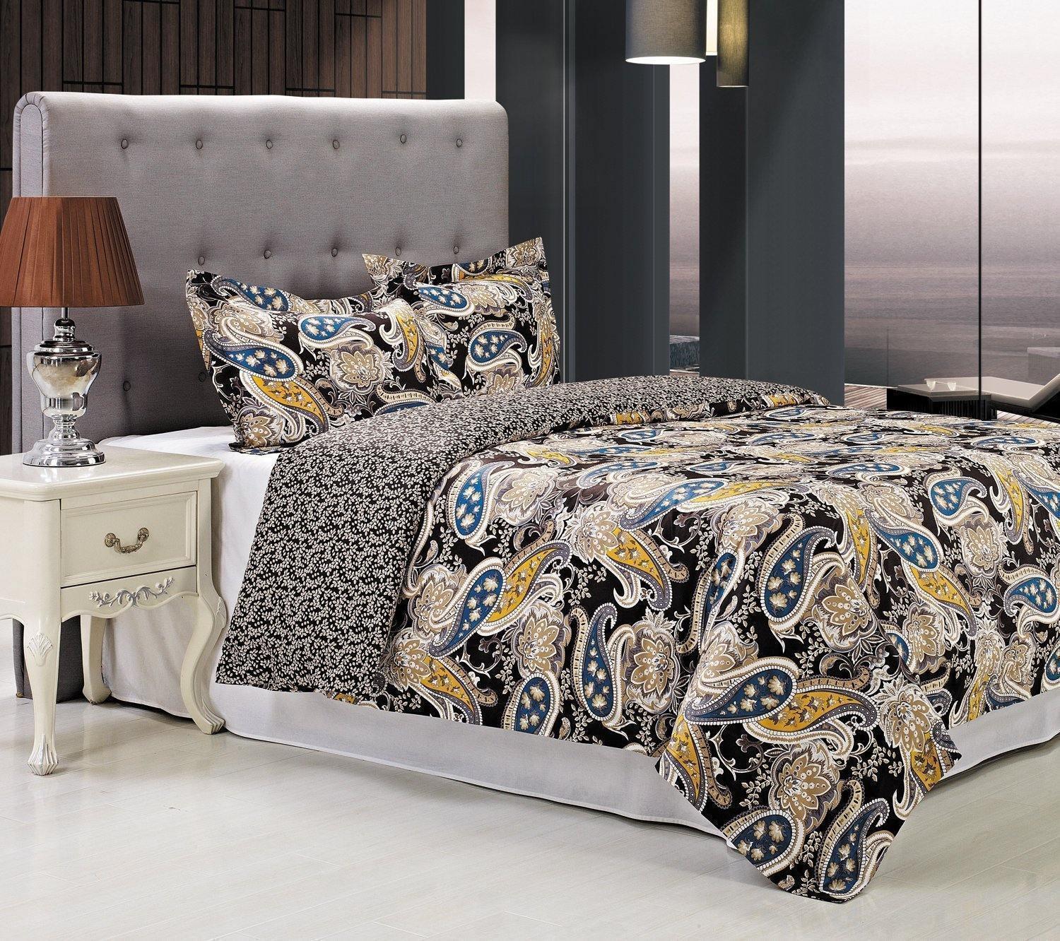 100% Long-Staple Cotton Soft Reversible Duvet Cover Pilow Sham Set FredCo