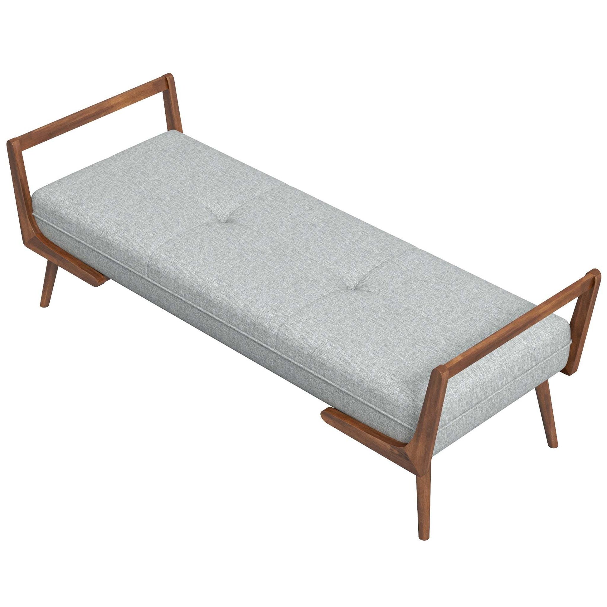 Modern Cora Mid Century Modern Gray Bench for Entryway, Living Room, Hallway,with Tufted Velvet Upholstery and Natural Walnut Wood Finish FredCo