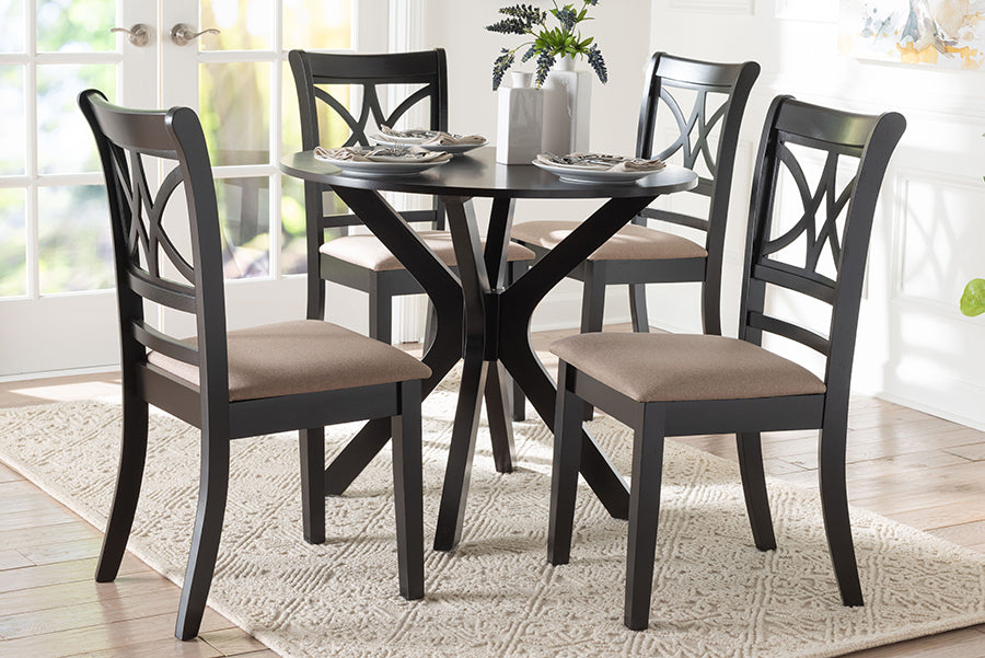 Baxton Studio Julia 5-Piece Dining Set - Compact Mid-Century Modern Round Table and Chair Set for Dining Room, Kitchen, Apartment, Sand