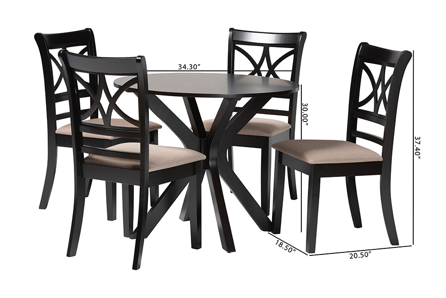 Baxton Studio Julia 5-Piece Dining Set - Compact Mid-Century Modern Round Table and Chair Set for Dining Room, Kitchen, Apartment, Sand