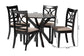 Baxton Studio Julia 5-Piece Dining Set - Compact Mid-Century Modern Round Table and Chair Set for Dining Room, Kitchen, Apartment, Sand