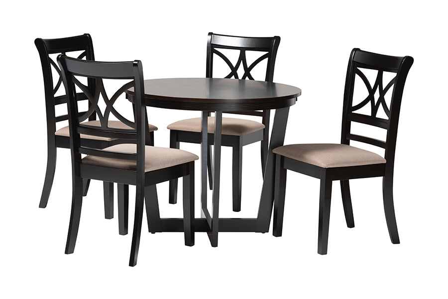 Baxton Studio Penny 5-Piece Dining Set - Compact Mid-Century Modern Round Table and Chair Set for Dining Room, Kitchen, Apartment, Sand