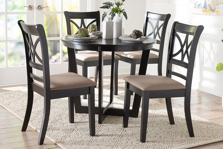 Baxton Studio Penny 5-Piece Dining Set - Compact Mid-Century Modern Round Table and Chair Set for Dining Room, Kitchen, Apartment, Sand