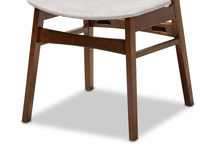 Baxton Studio Paras Mid-Century Modern Transitional Light Grey Fabric Upholstered and Walnut Brown Finished Wood 5-Piece Dining Set with Faux Marble Dining Table