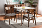 Baxton Studio Paras Mid-Century Modern Transitional Light Grey Fabric Upholstered and Walnut Brown Finished Wood 5-Piece Dining Set with Faux Marble Dining Table