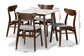 Baxton Studio Paras Mid-Century Modern Transitional Light Grey Fabric Upholstered and Walnut Brown Finished Wood 5-Piece Dining Set with Faux Marble Dining Table