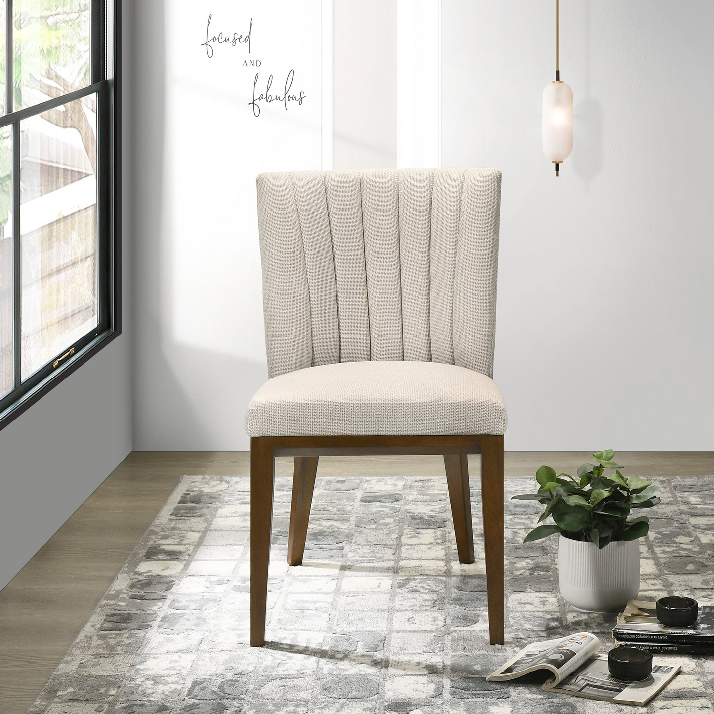 Elmwood Beige Fabric Dining Chair Set For Living Room Bedroom 34.6'H x 20.9'W x 24'D FredCo