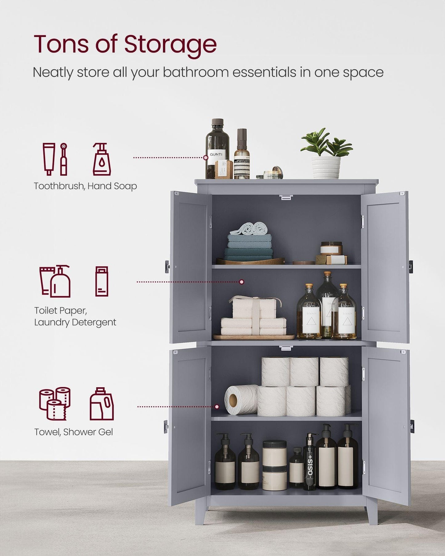11.8''D x 23.6''W x 43.3''H Bathroom Floor Storage Cabinet FredCo