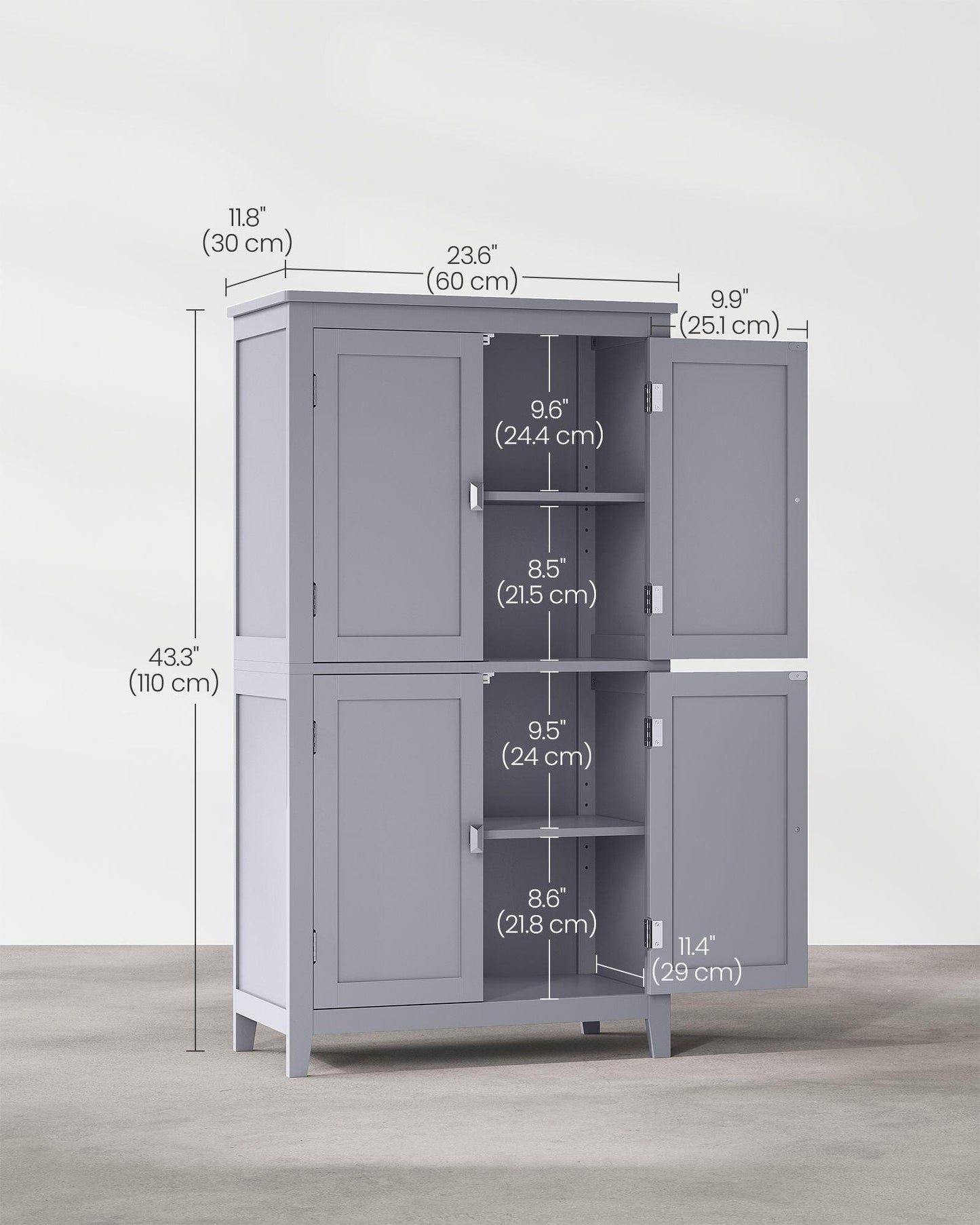 11.8''D x 23.6''W x 43.3''H Bathroom Floor Storage Cabinet FredCo