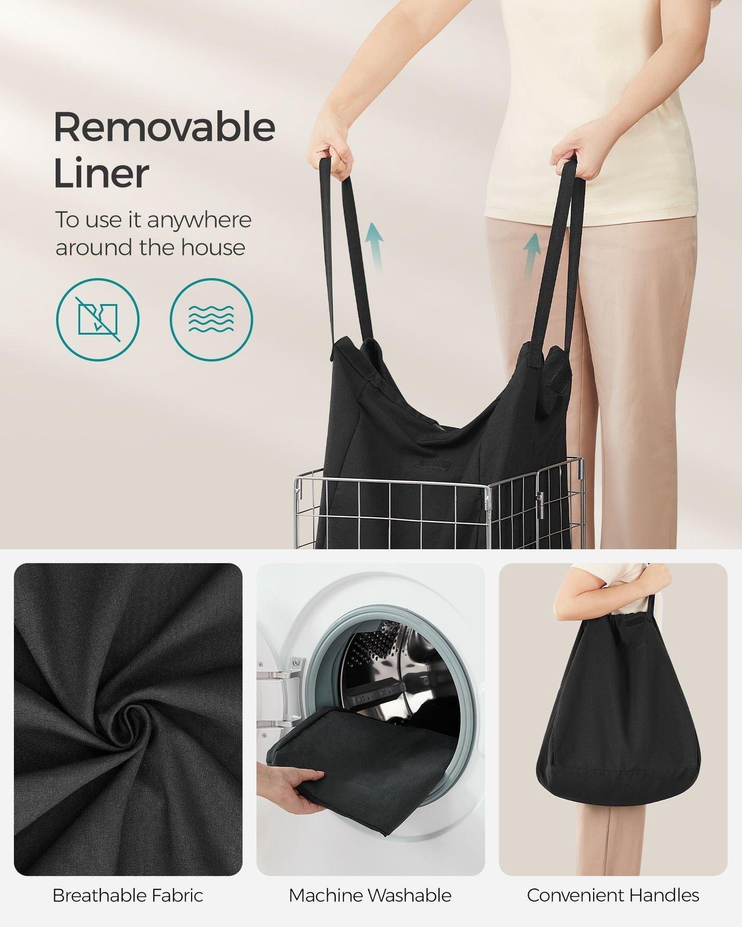 11-Gallon Laundry Hamper Silver and Classic Black FredCo