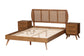 Baxton Studio Asami Mid-Century Modern Walnut Brown Finished Wood and Woven Rattan Queen Size 3-Piece Bedroom Set