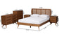 Baxton Studio Asami Mid-Century Modern Walnut Brown Finished Wood and Woven Rattan Full Size 5-Piece Bedroom Set